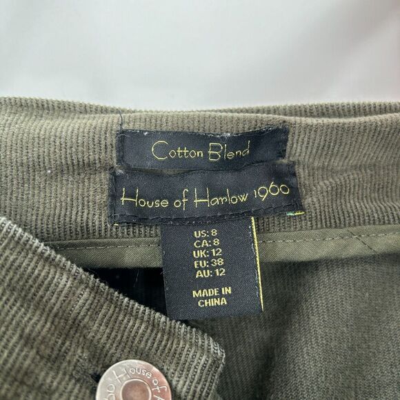 HOUSE OF HARLOW Women's Olive Green High Rise Corduroy Straight Leg Pants Size 8 - Picture 6 of 7